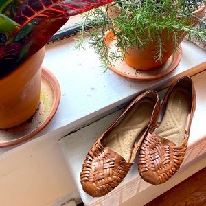 Leather woven flats